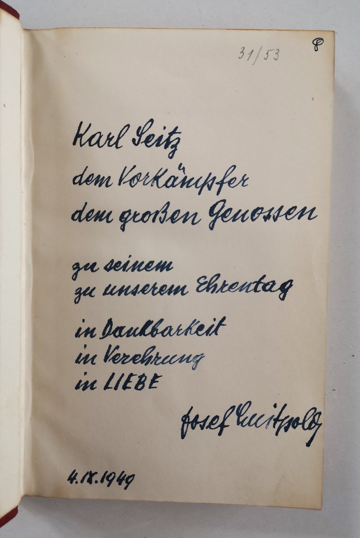 Das Josef-Luitbold Buch - Widmungsexemplar Josef Luitpold an Karl SEITZ (1949)