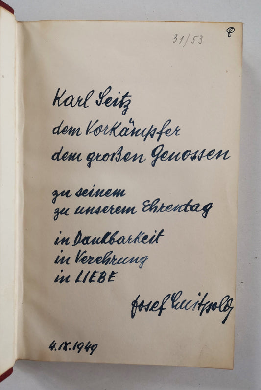 Das Josef-Luitbold Buch - Widmungsexemplar Josef Luitpold an Karl SEITZ (1949)